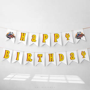 Bearbeitbare heiße Autos alles Gute zum Geburtstag Banner druckbare 1 Geburtstagsbanner Rennwagen 1 Geburtstag Baby heiße Autos alles Gute zum Geburtstag Banner HK01