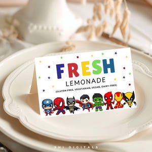 superhero food labels editable template for birthday custom food tent cards printable food labels superhero food labels template superhero