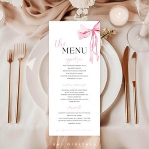 pink bow menu template printable pink bow baby shower menu editable menu pink bow bridal shower menu printable girl menu card pink bow