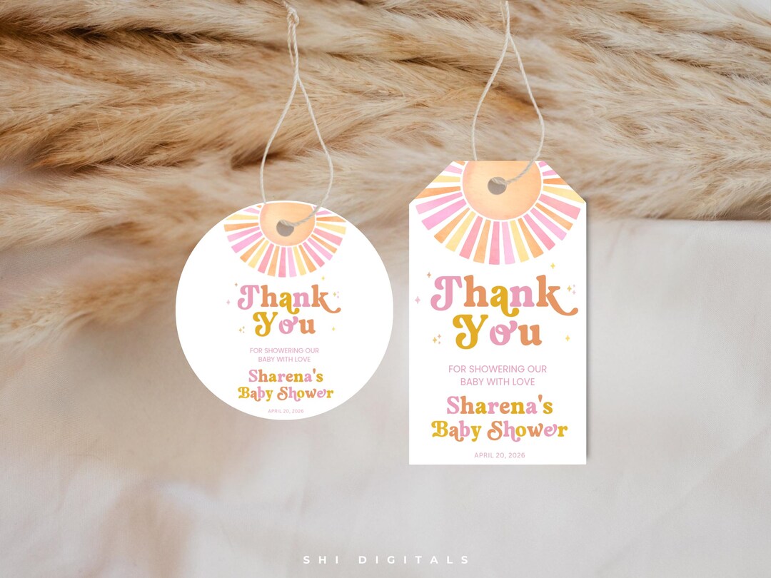 Editable A Little Ray of Sunshine Baby Shower Thank You Tags LR01 ...