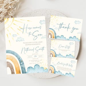 here comes the son invitation bundle diaper raffle card boho sun baby shower diaper raffle card editable books for baby nappy raffle RS01