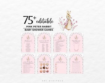 75+ pink peter rabbit baby shower games printable peter rabbit baby shower party games fun activity game for baby shower party games PR02