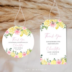 floral lemon thank you tag editable lemon baby shower gift tag printable lemonade gift tags personalized summer lemon citrus tags FL01