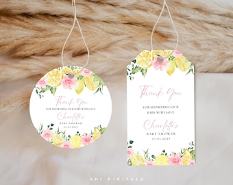 floral lemon thank you tag editable lemon baby shower gift tag printable lemonade gift tags personalized summer lemon citrus tags FL01