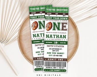 Football First Birthday Ticket Invitation First Year Down FB01
