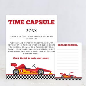 Snel een tijdcapsule teken racewagen verjaardag tijdcapsule sjabloon Snel eenmalig capsule teken rood raceauto tijdcapsule tekensjabloon