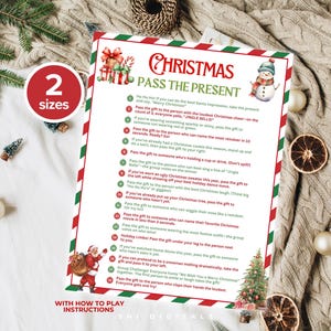 Juego de pasar el regalo de Navidad Juego de fiesta de Navidad Juego imprimible de Navidad para adultos Juego de intercambio de regalos grupal para niños Juego de pasar el regalo