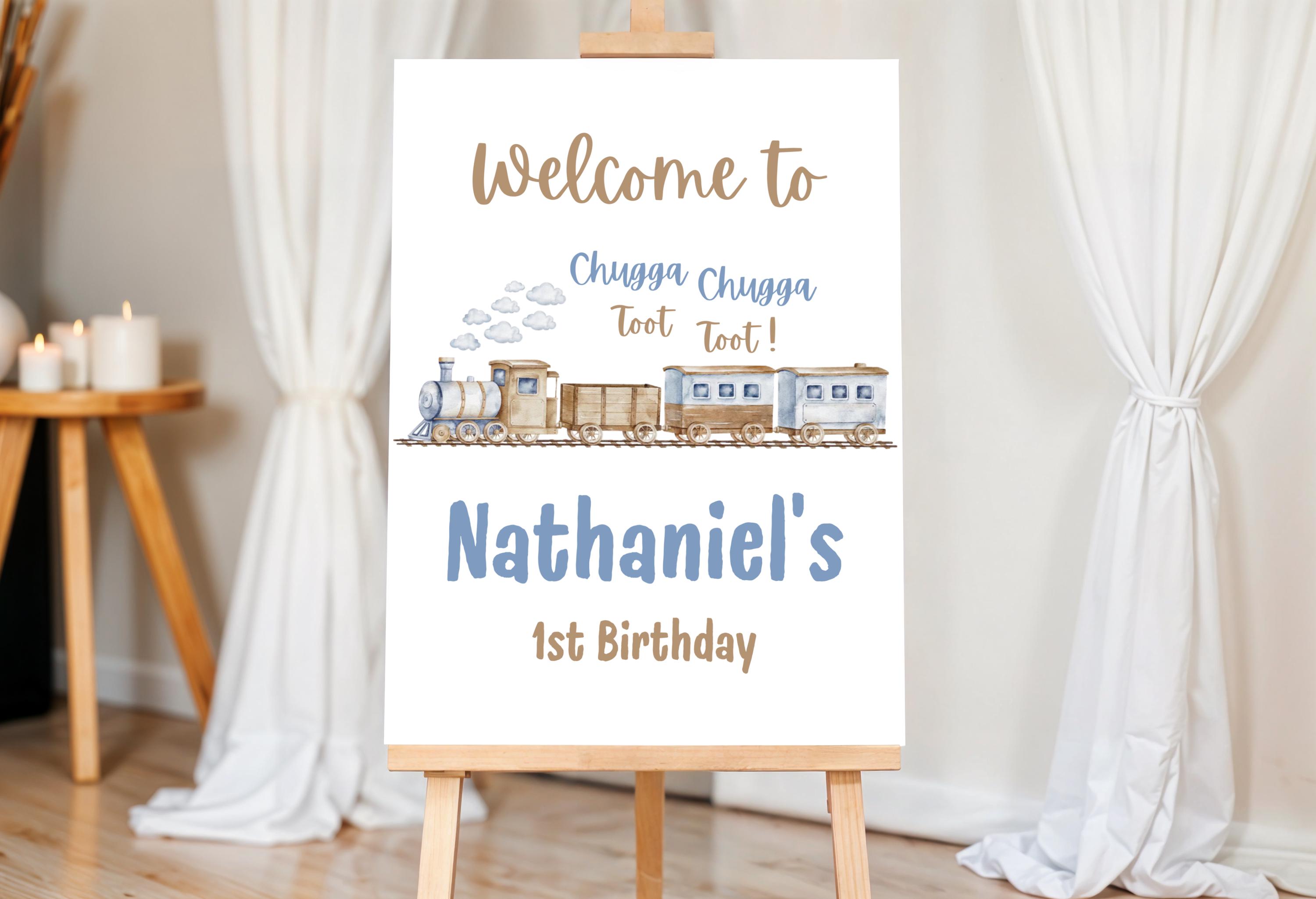 editable chugga chugga two two birthday welcome sign, train second birthday printable welcome sign, 2nd boys birthday train welcome sign