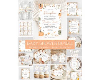 Editable Little Pumpkin Baby Shower Bundle Printable Fall Party Templates LP02 a little pumpkin is on the way party Bundle
