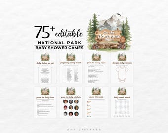 75+ Editable National Park Baby Shower Games Bundle Printable Woodland Let the Adventure Begins Party Games NP01