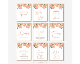 10 Little Peach Baby Shower Signs Bundle LP01