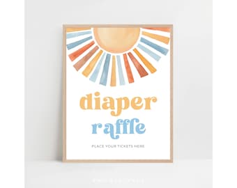 diaper raffle sign here comes the son baby shower diaper raffle sign boho sun diaper raffle sign sunshine diaper raffle sign template HS01
