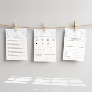 blue toile de jouy predictions wishes advice baby shower toile de jouy advice card editable baby shower wishes advice predictions toile de j