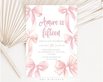 Pink Bow Coquette Birthday Invitation