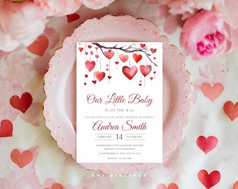 Valentine Baby Shower Invitation Editable Heart Design