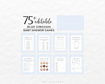 75+ Editable Blue Gingham Baby Shower Games Bundle BG01