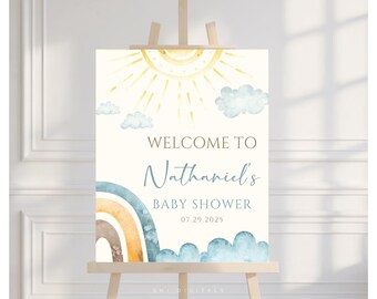here comes the son welcome sign sunshine baby shower welcome sign printable sun boho template sunshine welcome sign RS01