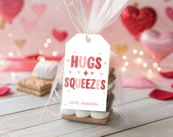 Hugs and Squeezes Gift Tag Printable Valentine's Day Tag Preschool Valentine Gift Label Kids School Valentine Favor Tags Classroom Valentine