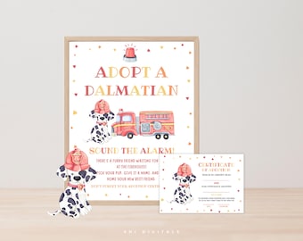 Editable Adopt a Dalmatian Sign & Certificate Template Firetruck Party FT01