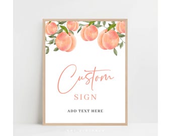 little peach custom baby shower sign editable sign a sweet little peach is on the way custom sign greenery peach custom table signs LP01