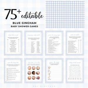 75+ blue gingham baby shower games printable baby shower party games backyard baby-q boy picnic bbq baby shower game blue gingham BG01