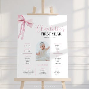 pink bow birthday milestone sign pink bow 1st birthday milestone board milestone poster printable baby first year stats pink bow girl