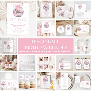 disco ball birthday bundle printable disco ball invitation editable disco ball party favors disco ball birthday party bundle template