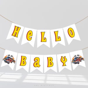 heiße Autos hello Baby Banner druckbare Babypartybanner heiße Autos hello Baby Banner druckbare Rennautos Babypartybanner bearbeitbar HK01