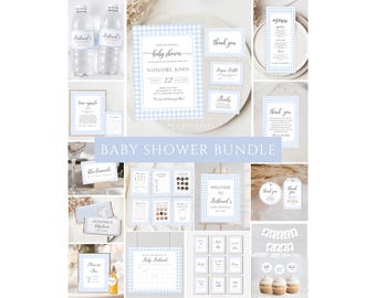 Editable Blue Gingham Baby Shower Bundle BG01
