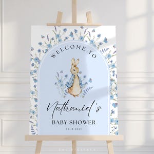 Peter Hase Willkommensschild Peter Bunny Babyparty Willkommensschild druckbares Peter Bunny Baby Shower Zeichen Vorlage Osterhase Willkommensschild