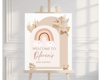 Boho Rainbow Welcome Sign Editable Birthday Baby Shower Party Template (Digital Download)