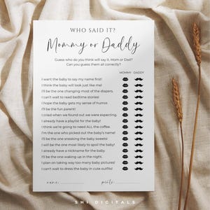 baby shower mommy or daddy game baby shower game guess who said it fun printable baby shower activity baby shower guess who said it game