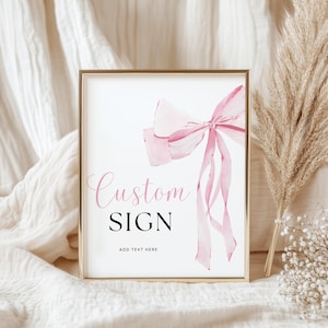 Noeud rose signe de baby shower noeud rose douche nuptiale signes modifiables signe personnalisé portrait signe imprimable 1er anniversaire signes noeud rose numéro de table