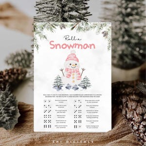 roll a snowman game printable pink christmas game family christmas activity snowman party game christmas family games snowman dice games