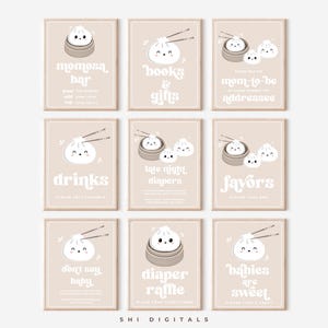 10 Editable Little Dumpling Baby Shower Sign Bundle Set Dim Sum Theme Party Signs LD01 Dumpling Table Signs Template