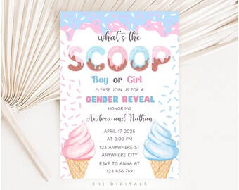 Ice Cream Gender Reveal Invitation: Editable Baby Shower Invite (Digital Download)