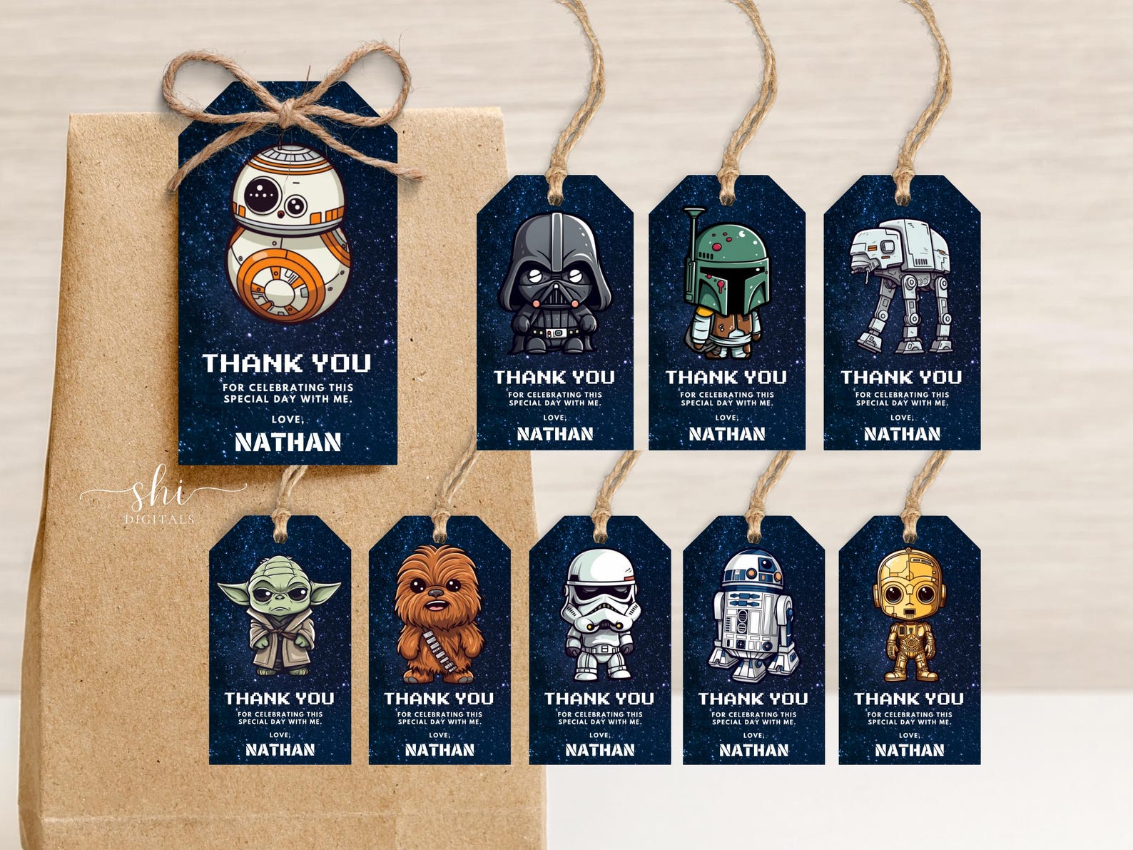 Star Wars Thank You Tag Editable Star Wars Birthday Gift Tag Printable ...