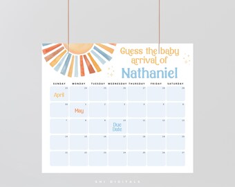 Here Comes the Son Guess The Due Date Calendar Sign Template HS01