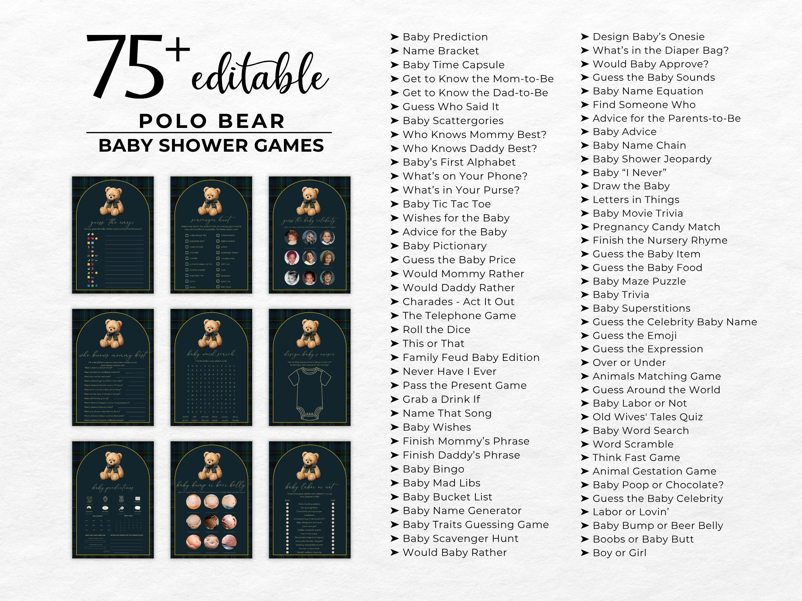Editable Luxury Polo Teddy Bear Baby Shower Bundle Polo Baby Shower ...