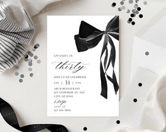 Black Bow 30th Birthday Coquette Invitation