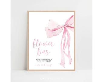flower bar sign bouquet bar sign make a bouquet sign flower arrange sign she tied the knot sign wedding bridal shower sign pink bow sign