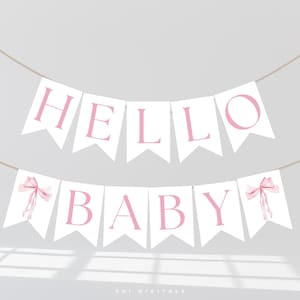 pink bow hello baby banner printable hello baby banner pink bow baby shower decor birthday baby shower banner printable