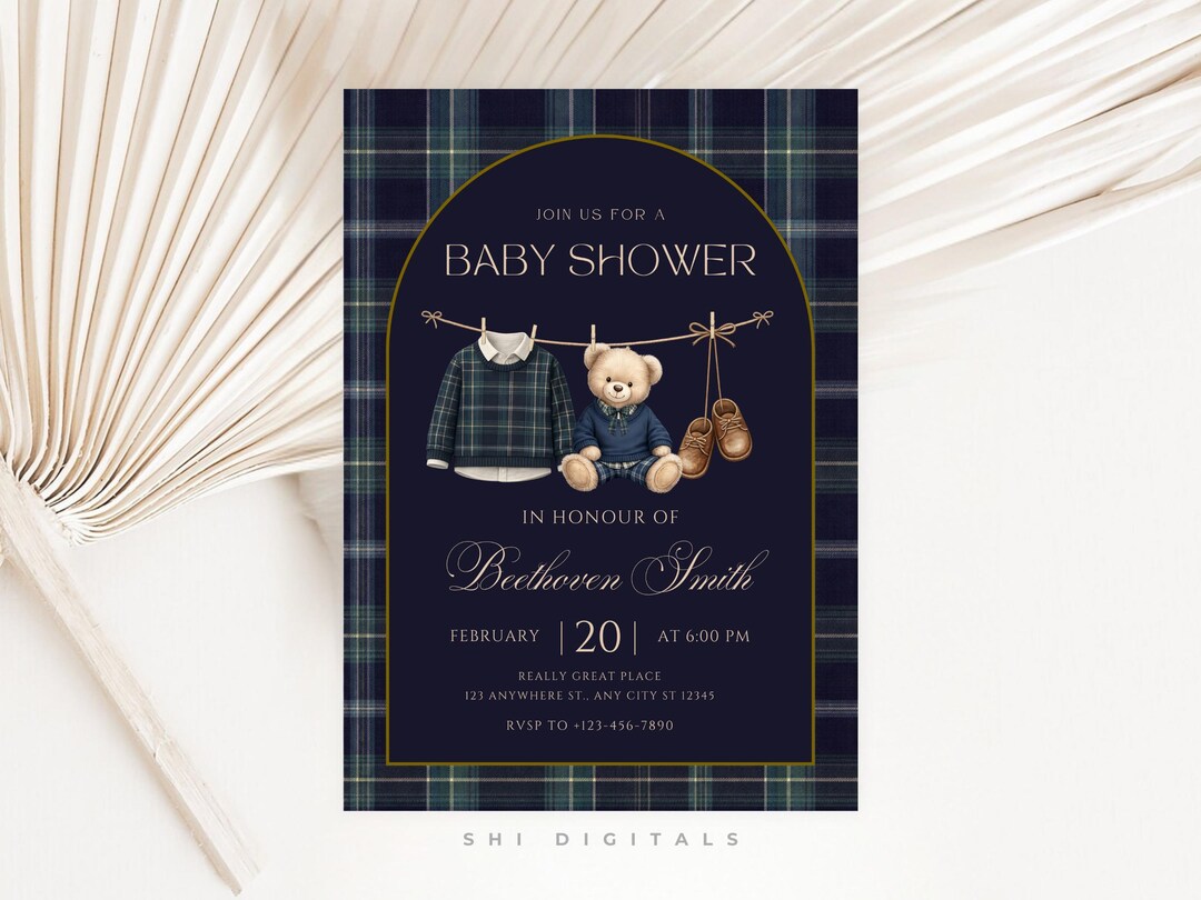 Editable Luxury Polo Teddy Bear Baby Shower Invitation Polo Baby Shower ...