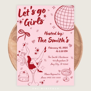girls night party invitation retro girls night invitation whimsical girls night invite hand drawn girls night invitation editable girls card