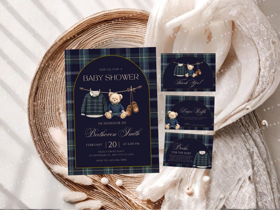 Editable Luxury Polo Teddy Bear Baby Shower Invitation Bundle Polo Baby ...