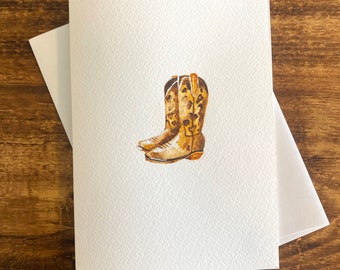 Carte de voeux aquarelle originale de bottes de cowboy