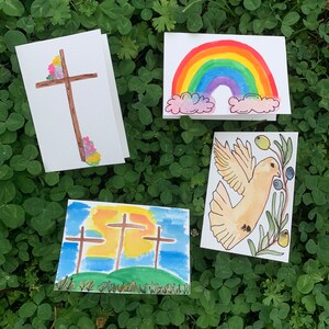 Cartões feitos à mão, cartões cristãos, cartões de felicitações baseados na fé pintados à mão, pacote de presente de cartões, cartões de presente de cruzes, cartão de aquarela, cartões de anotações em branco