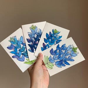 cards handmade blue bonnet flower cards hand painted bluebonnet card gift pack blue flower gift card watercolor card blank notecard flowers