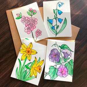 カード 手作りの花のカード 手描きの花のバラエティカード ユニークな水彩画カード 花のギフトカードパック 水彩画の花の空白カード