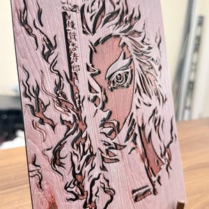 Flame Hashira Rengoku Burnt Woodblock Style 3D Print Poster Art